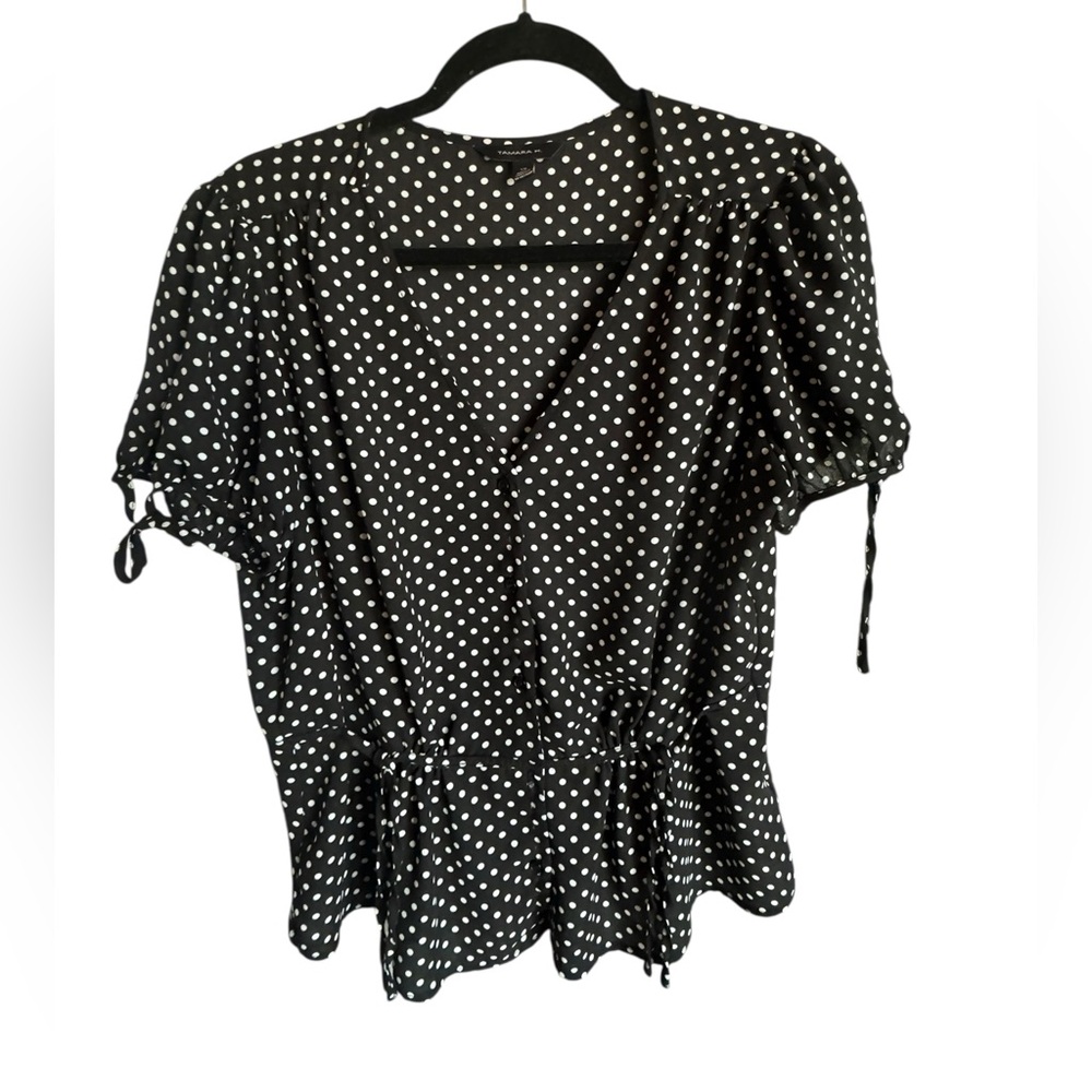 Black and White Wrap Peplum Blouse